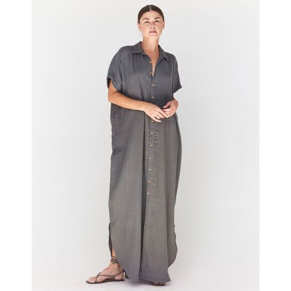 Acacia Swimwear Olive Green Oahu Oversized Dress Coverup Women's Medium - Picture 2 of 9